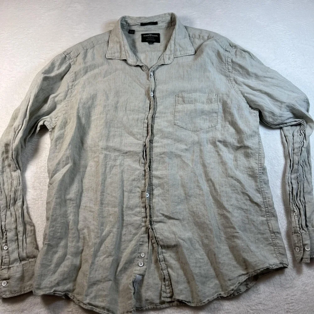 Rodd‎ & Gunn Shirt Mens 3XL Beige Italian Linen Long Sleeve Button Up Casual